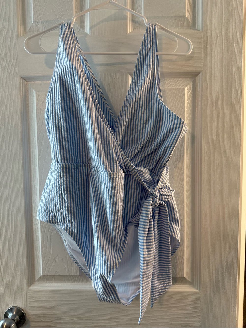 Caden Lane Blue & White Striped Wrap One-Piece Swimsuit Size XXL